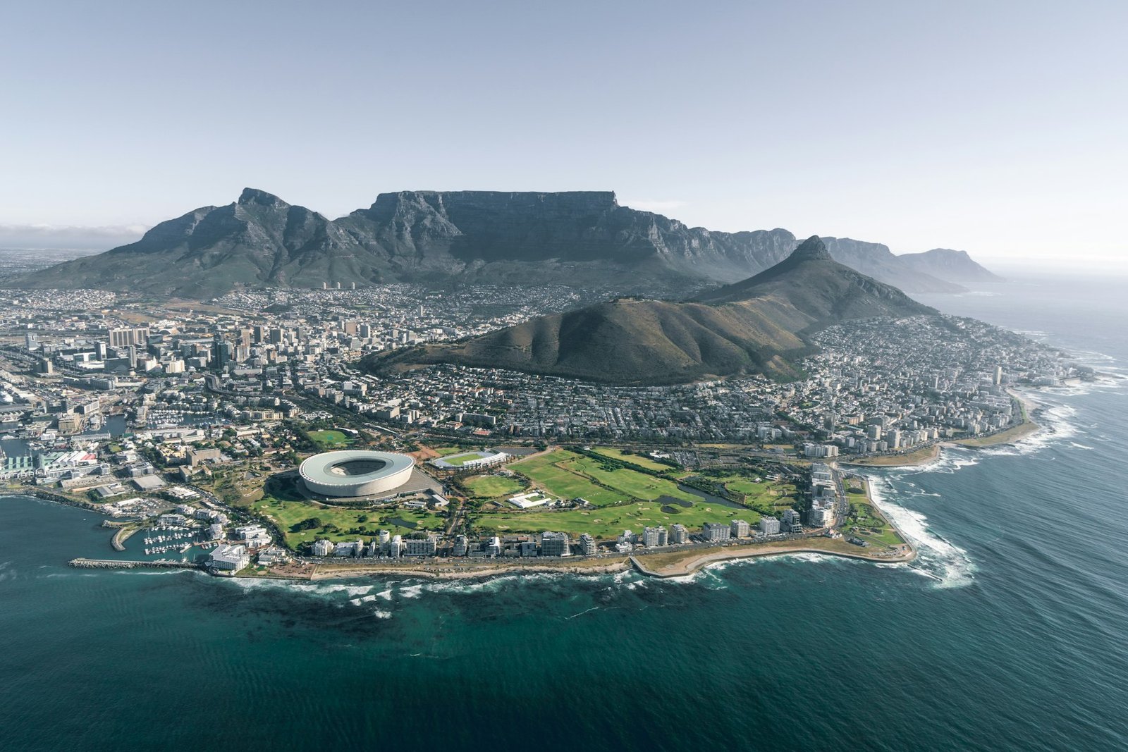 Aerial view of Cape Town and Table Mountain, home of Marketing Bru
